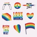 LGBTQ Pride Parade Set. Vector illustration of a gay pride parade. A group of people participating in the Pride parade Royalty Free Stock Photo