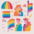 LGBTQ Pride Parade Set. Vector illustration of a gay pride parade. A group of people participating in the Pride parade Royalty Free Stock Photo