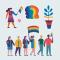 LGBTQ Pride Parade Set. Vector illustration of a gay pride parade. A group of people participating in the Pride parade Royalty Free Stock Photo