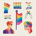 LGBTQ Pride Parade Set. Vector illustration of a gay pride parade. A group of people participating in the Pride parade Royalty Free Stock Photo