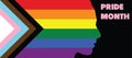 LGBTQ Progress Pride rainbow flag and woman face silhouette. Freedom and love concept. Pride month. activism, community and