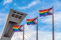 LGBTQ Progress Pride Rainbow Flags in front of Montreal Olympic Stadium