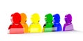 LGBTQ+ rainbow colored glass figures on white background