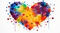 LGBTQ Rainbow made out of hearts and a multicolored heart composed of splashes on a white backdrop