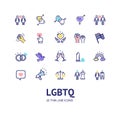 LGBTQ Sign Color Thin Line Icon Set. Vector