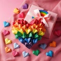 LGBTQ Valentine\'s Day with a gift box with large rainbow heart