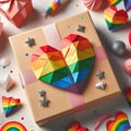 LGBTQ Valentine\'s Day with a gift box with large rainbow heart