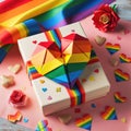 LGBTQ Valentine\'s Day with a gift box with large rainbow heart