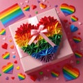 LGBTQ Valentine\'s Day with a gift box with large rainbow heart