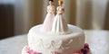 LGBTQ white wedding cake with lesbian couple on top.diversity wedding cake. Royalty Free Stock Photo