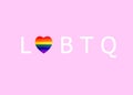 LGBTQ Word with Heart paper shape , pride flag or Rainbow pride flag color on pink pastel background - Lesbian, gay, bisexual, and