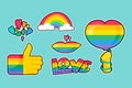 Lgbtqi rainbow pride different stickers set vector