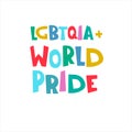 LGBTQIA World Pride. Event logo with rainbow-colored hand lettering