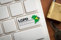 LGPD: a white keyboard with a key with text Lei Geral de ProteÃÂ§ÃÂ£o de Dados Pessoais. This law regulate data protection and