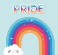 Lgtbi rainbow with kawaii cloud cartoon and pride text vector design