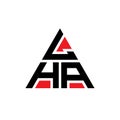 LHA triangle letter logo design with triangle shape. LHA triangle logo design monogram. LHA triangle vector logo template with red