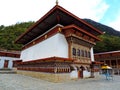 Lhakhang Karpo White temple in Haa valley located in Paro, Bhutan Royalty Free Stock Photo