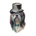 Lhasa apso dog - watercolor realistic isolated hipster dog portrait