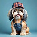 Lhasa apso pocket dog plaid hat portrait