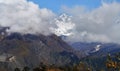 Lhotse  8516m mountain - is 4th higest peak in the world covered with clouds. Hotel Everest View point. Everest Base Camp trekking Royalty Free Stock Photo