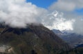 Lhotse  8516m mountain - is 4th higest peak in the world covered with clouds. Hotel Everest View point. Everest Base Camp trekking Royalty Free Stock Photo