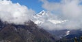Lhotse 8516m mountain - is 4th higest peak in the world covered with clouds. Hotel Everest View point. Everest Base Camp trekking Royalty Free Stock Photo