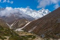 Lhotse and Nuptse mountain peak view from Everest base camp trekking route. Himalaya mountains range in Nepal