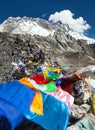 Lhotse peak with prayer flags from Kongma La pass Royalty Free Stock Photo