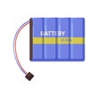 Li-ion battery pack with wires, terminal clamp, connector. Rechargable baterry with cable for electric gadgets