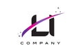 LI L I Black Letter Logo Design with Purple Magenta Swoosh