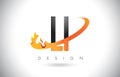LI L I Letter Logo with Fire Flames Design and Orange Swoosh.