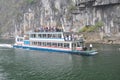 Li river beautiful view of many hills and cruise ships Royalty Free Stock Photo