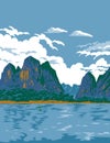 Li River or Li Jiang in Northwestern Guangxi China WPA Art Deco Poster