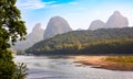 Li river landscape in rural China with karst hills Royalty Free Stock Photo