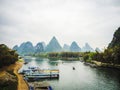 Boats activities on the Li river, Yangshuo, China Royalty Free Stock Photo