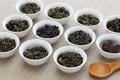 Taiwanese tea assortment : oolong tea, iron goddess tea, pu-erh tea