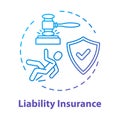 Liability insurance concept icon. Financial regulation. Legal claim. Lawsuit for incident. Insured and guarded life