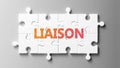 Liaison complex like a puzzle - pictured as word Liaison on a puzzle pieces to show that Liaison can be difficult and needs Royalty Free Stock Photo