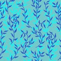 Liana spreads aqua blue leaves creeper seamless pattern background vector