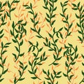 Liana spreads green and orange leaves creeper seamless pattern background vector