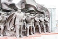 Chinese People's Volunteer Army Statues at Yalu River Short Bridge in Dandong, Liaoning, China. Royalty Free Stock Photo