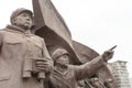 Chinese People's Volunteer Army Statues at Yalu River Short Bridge. a famous historic site in Dandong, Liaoning, China. Royalty Free Stock Photo