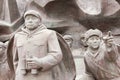 Chinese People's Volunteer Army Statues at Yalu River Short Bridge in Dandong, Liaoning, China. Royalty Free Stock Photo