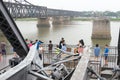 Yalu River Short Bridge in Dandong, Liaoning, China. Royalty Free Stock Photo
