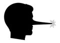 Liar man with a long nose, black silhouette concept vector illustration Royalty Free Stock Photo