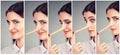 A liar transformation. Woman with long nose Royalty Free Stock Photo