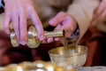 Libation, Thai engagement, pour water in Thai wedding, pouring water in Thai wedding