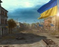 liberated Kherson city of Ukraine with flag