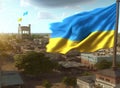 liberated Kherson city of Ukraine with flag