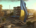 liberated Kherson city of Ukraine with flag